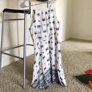 White & Navy Blue Elephant Patterned Dress